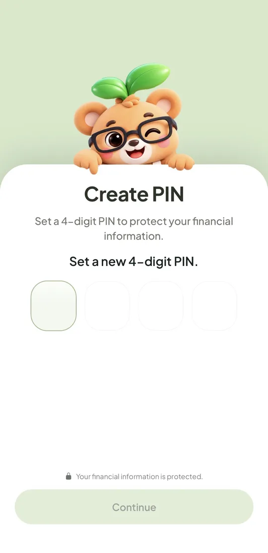 Create PIN screen