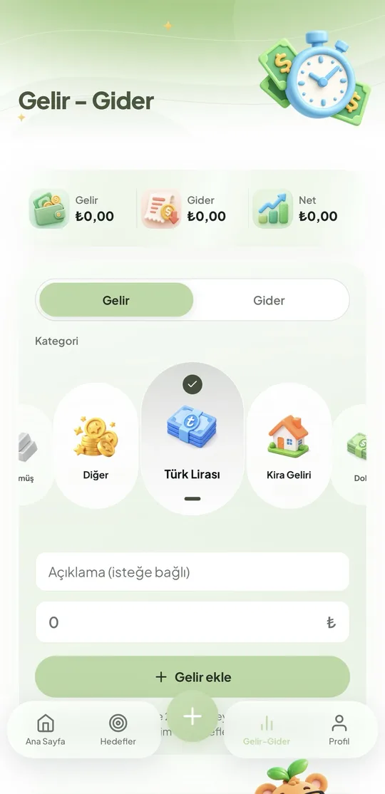 Gelir-Gider ekranı