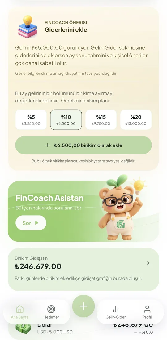 FinCoach önerisi ve Asistan